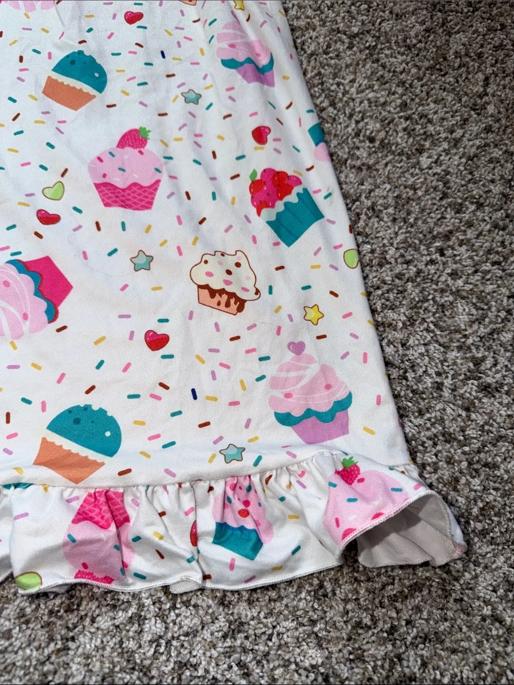 Amazon Girls side 120/5T White Cupcake Print Nightgown with Pink Trim